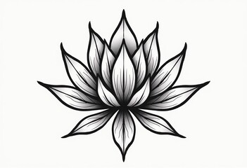 Balanced Lotus Flower Vector: Minimalist Tattoo Style for Branding, Merchandise & Personal Projects – Isolated on White

