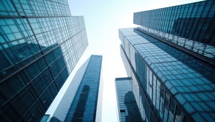 Fototapeta premium Reflective skyscrapers, business office buildings.