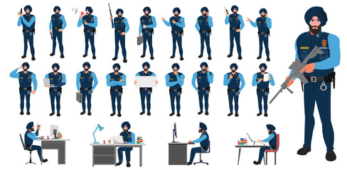 
Police Officer Character Design Model Sheet. Man, Character design. Front, side, back view and explainer animation poses. Character set with lip sync and Walk cycle animation sequences.
