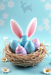 A handcrafted wooden bunny adds a festive touch, making it perfect for seasonal greeting cards