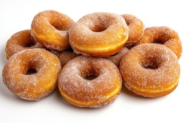 Fresh and Delicious Classic Sugar-Coated Donuts Stack on White Background