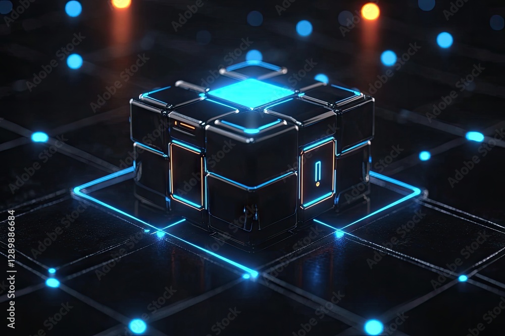 Poster futuristic cube data security network