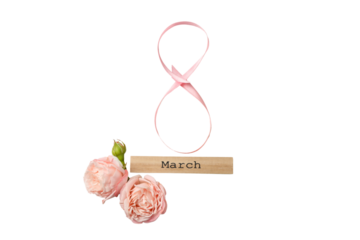 PNG, March 8. Calendar with flowers, isolated on white background.