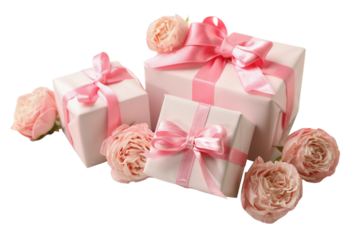 PNG, March 8. Gifts with flowers, isolated on white background.