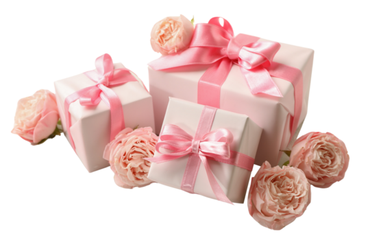 PNG, March 8. Gifts with flowers, isolated on white background.