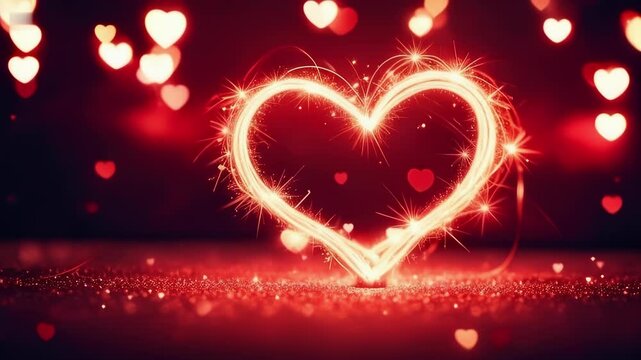 sparkling trail heart shape with glowing particles