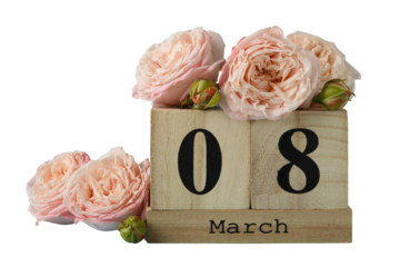 PNG, March 8. Calendar with flowers, isolated on white background.