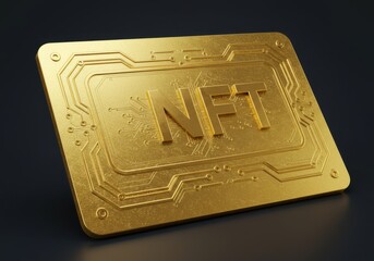 A unique, gold-embossed NFT membership card with intricate digital engraving and a holographic effect
