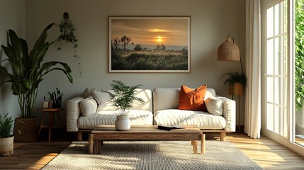 Fototapeta premium The interior of the living room looks very comfortable and relaxing