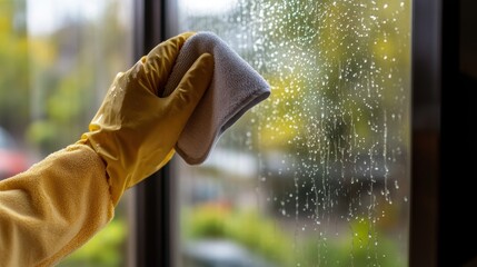 Closeup view of a female cleaning house doing spring cleaning.