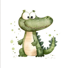 Watercolor illustration of a crocodile on a white bakground