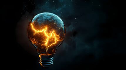 Glowing bulb with blue and gold colors in a starry background