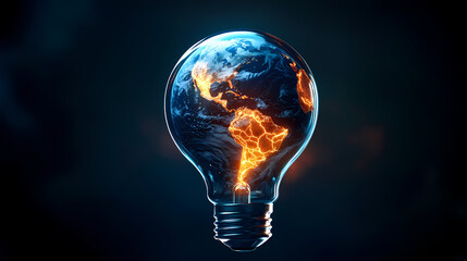 Glowing globe light bulb with orange crack across continents