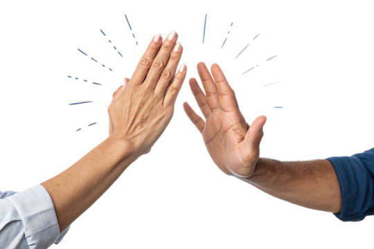 High Five Gesture Between Two People, Isolated on White Background as Transparent. PNG. AI GENERATED