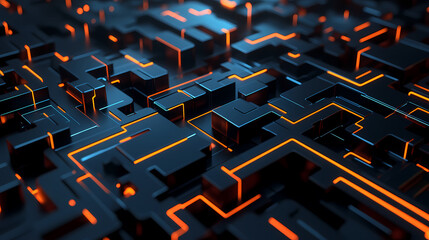 Futuristic abstract design with black and orange tones