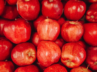 Lots of red apples. Tasty and juicy. Background of apples.