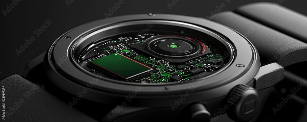 Aufkleber futuristic smartwatch with exposed circuitry on display in dark setting