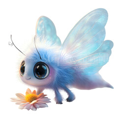 A Fluffy 3D Cartoon Dragonfly with Soft Glowing Wings Isolated on Transparent Background