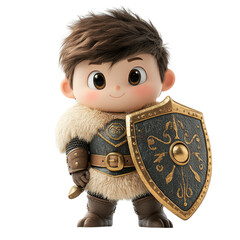 A Fluffy 3D Cartoon Knight and Viking Boy Isolated on Transparent Background