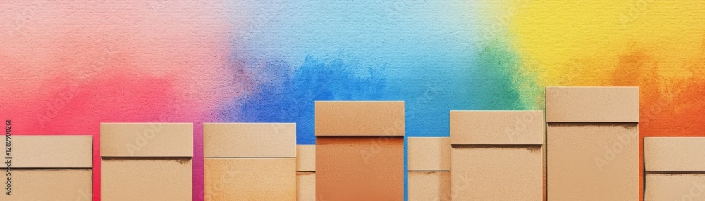 Poster a colorful background features a row of boxes, creating a vibrant and artistic display that suggests