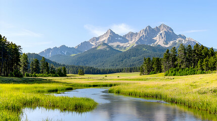 Serene Mountain Valley Landscape with River