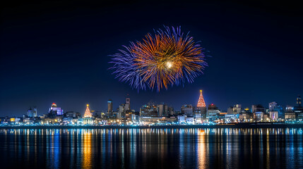 Vibrant Fireworks Display Over Illuminated Cityscape at Night