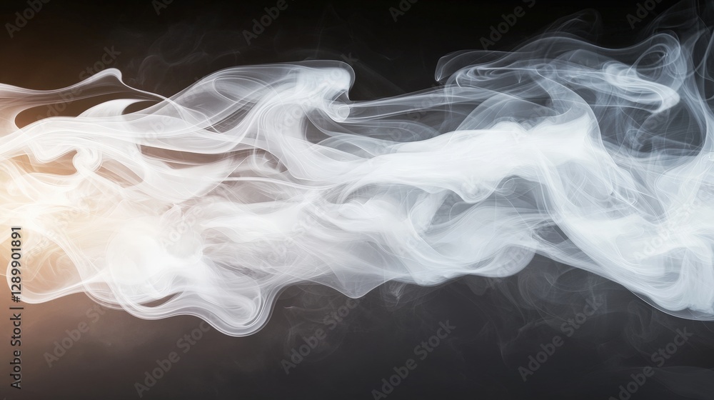 Poster a swirling white smoke against a dark background, creating a dynamic and ethereal visual effect.