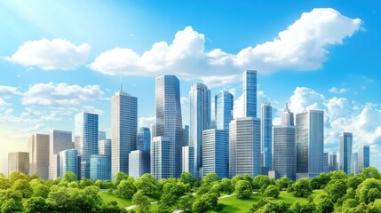 Obraz premium Modern city skyline with green park.