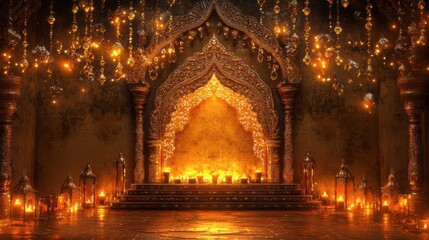 Ornate Palace Interior with Golden Accents and Sparkling Lights