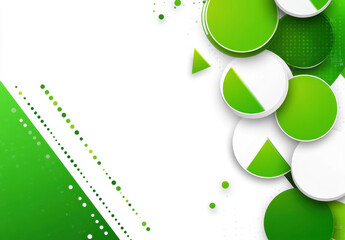 Modern abstract background featuring geometric shapes in green tones, including circles and triangles, creating fresh and vibrant design. Ideal for various creative projects