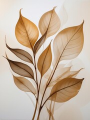 Elegant translucent leaves in warm sepia tones on light background