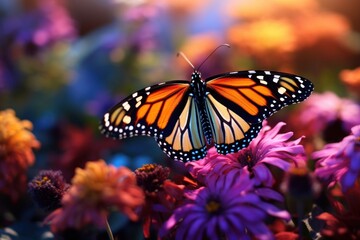 Monarch butterfly blue wing elegance flower wildlife outdoors.