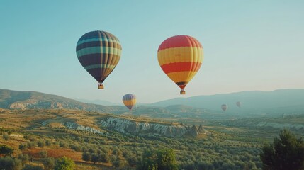 Obraz premium Cappadocia Hot Air Balloons: A Serene Morning Flight Over Scenic Landscapes