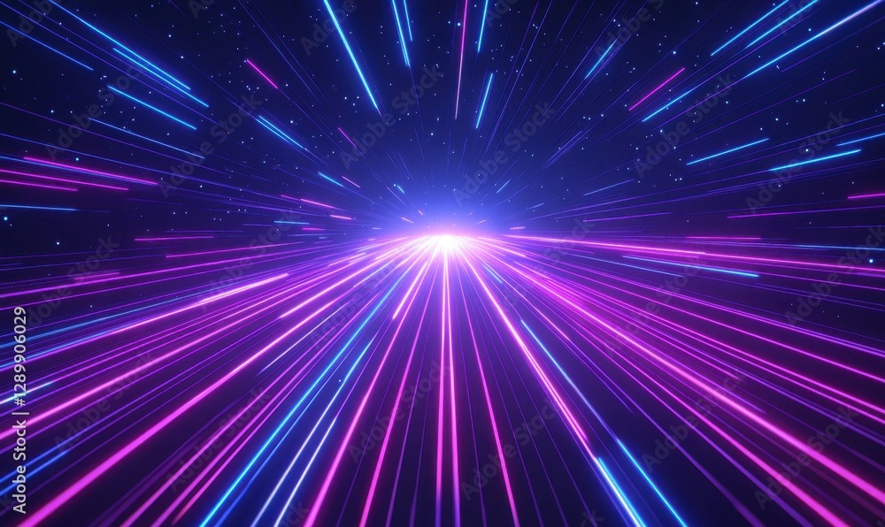 Poster neon light speed lines hyperspace jump background animation