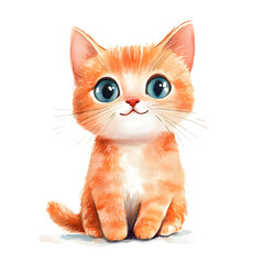 Watercolor illustration of a cat on a white bakground