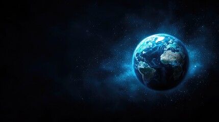 Fototapeta premium Earth in space, dark background, cosmic view, environmental concept, website banner