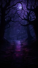 Fototapeta premium Dark scary purple impressionism background astronomy outdoors woodland.