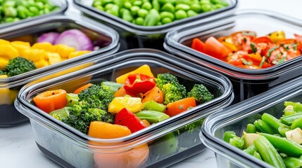 Freshly Prepared Colorful Vegetables in Clear Containers