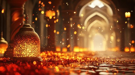 Obraz premium Glowing Lanterns with Sparkling Dust in an Elegant Interior Setting