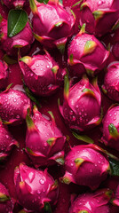 A vibrant market scene featuring fresh red dragon fruit surrounded by colorful flowers, capturing the essence of spring with organic produce and healthy choices