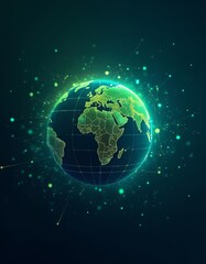 Naklejka premium Glowing Green Earth Network Global Connectivity Image