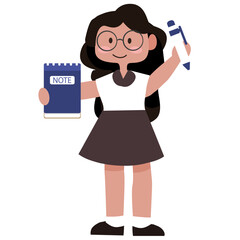 교복을 입고 노트와 펜을 들고 있는 여학생