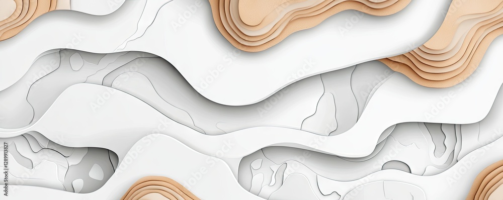 Poster abstract paper cut art; beige and white layers; wavy design; background texture; website design