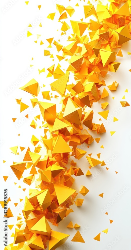 Poster abstract composition of geometric shapes in bright yellow and white, creating dynamic movement and d