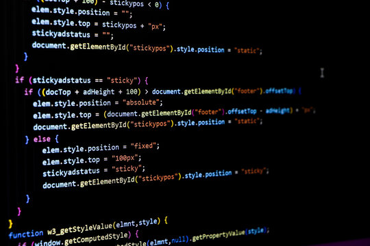Software source code. Programming code. Programming code on computer screen. Developer working on program codes in office. Source code photo. Technology background