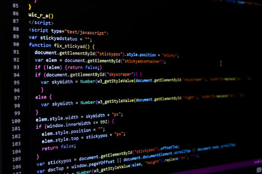 Software source code. Programming code. Programming code on computer screen. Developer working on program codes in office. Source code photo. Technology background