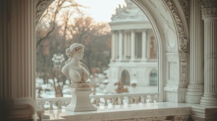 Elegant Marble Bust Sculpture in Classic Architectural Setting
