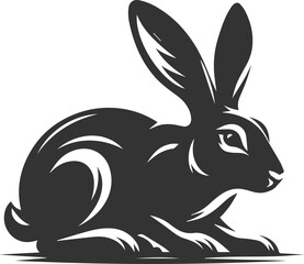 A rabbit crouching low as if ready to pounce vector animal silhouette