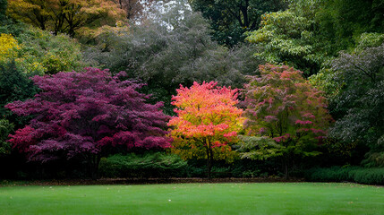 Obraz premium Vibrant Autumn Foliage in a Garden Setting