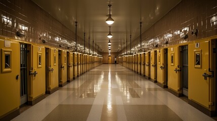 Obraz premium Long Corridor of Prison Cells Confinement Security Justice System